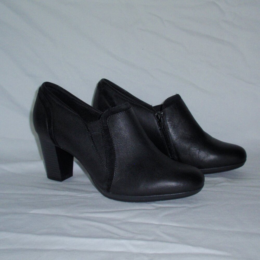 Clarks Collection Cushion Black Brynn Ramona Leather Suede Heels Pumps Shoes 10